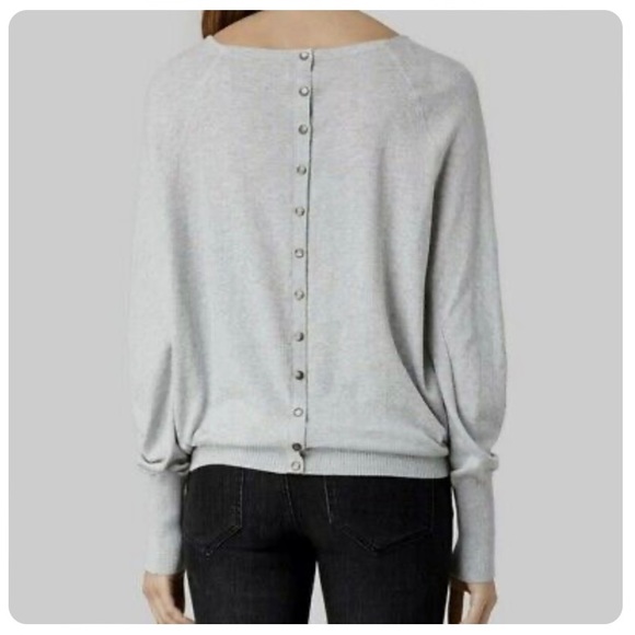 All Saints Elgar Gray Cowl Neck Cotton Sweater  Snap back, bat sleeves, cuffs 4 - Picture 2 of 6